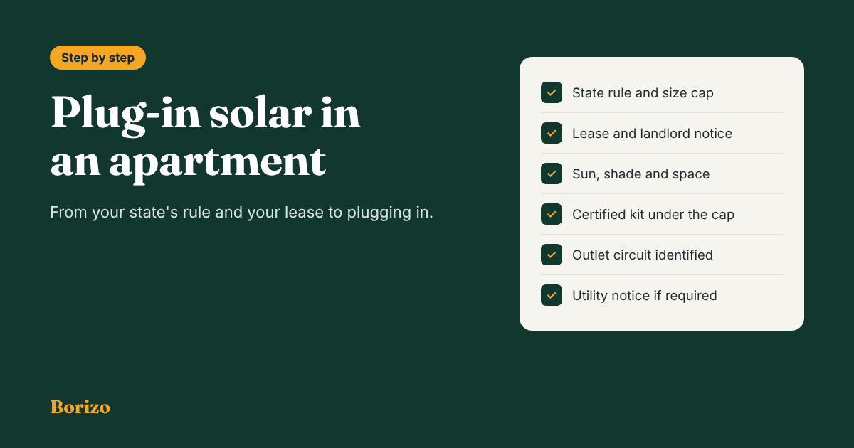 Plug-in solar in an apartment From your state's rule and your lease to plugging in.