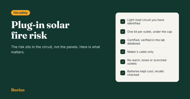 Plug-in solar fire risk The risk sits in the circuit, not the panels. Here is what matters.