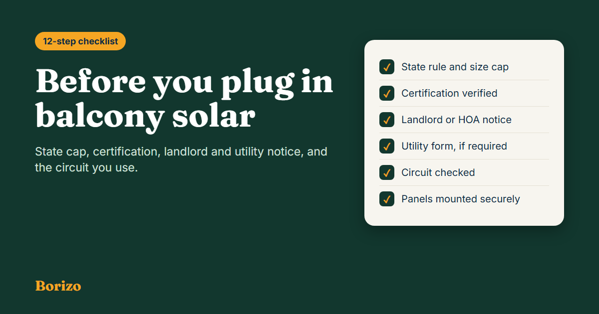 Plug-in solar installation checklist: 12 steps to check before you plug in a balcony solar kit, from state rules to utility notice