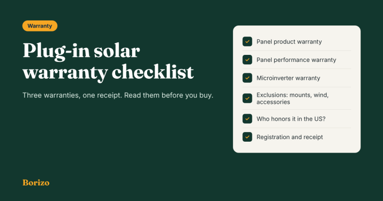 Plug-in solar warranty checklist Three warranties, one receipt. Read them before you buy.