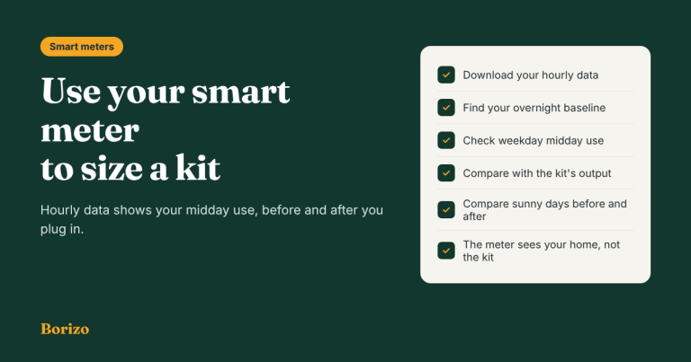 Use your smart meter to size a kit Hourly data shows your midday use, before and after you plug in.